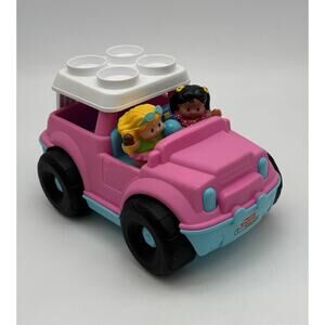 Fisher Price Little People Jeep Mattel 2010 Block Pink Car 7x9” 2 Girl Figures